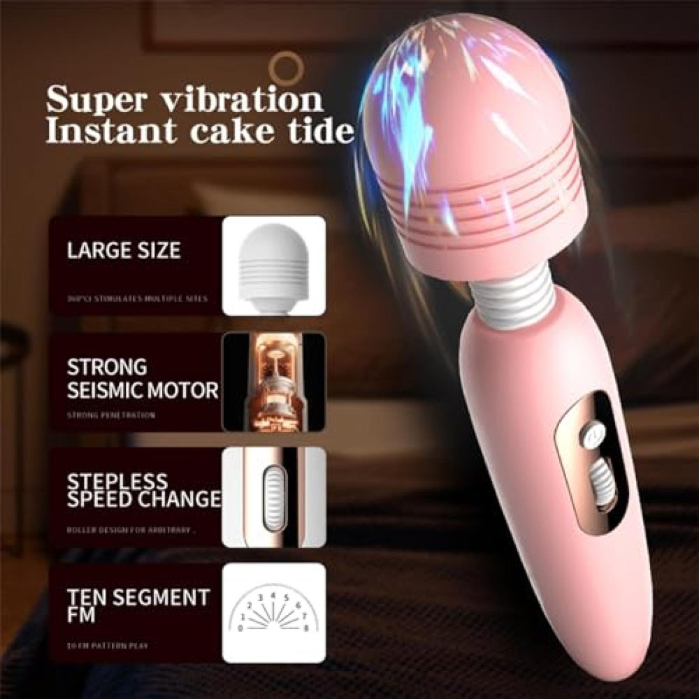 Rose Gold Powerful Wand Massager, 10 Vibration Modes, 360° Full-Body Stimulation, Instant Stress Relief